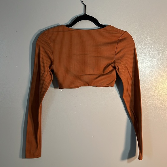 Offline women's XS Burnt Orange, ribbed, long-sleeve crop top w/ square neckline - Picture 2 of 7